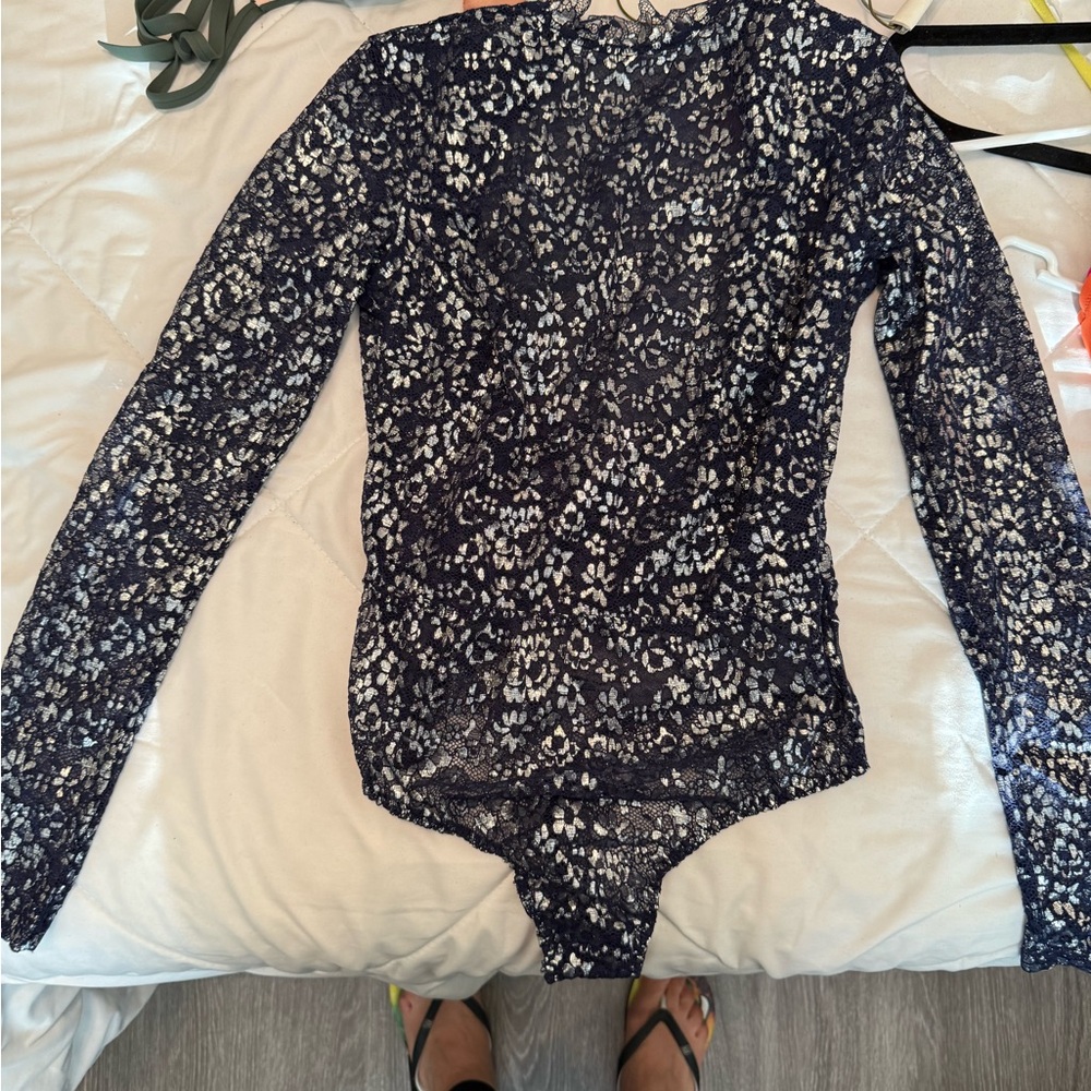Victoria's Secret Navy Floral Lace Bodysuit